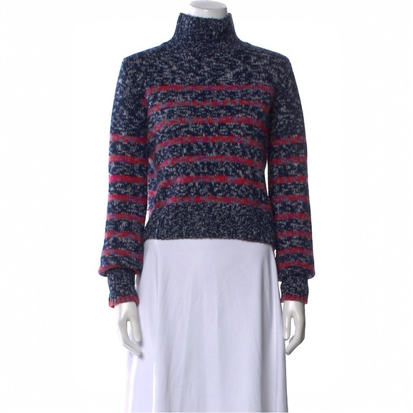 La Ligne Mini Marin Cropped High Neck Striped Wool Cashmere Sweater Lg - Picture 2 of 9